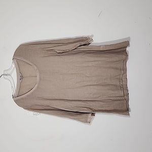 Flax Linen Blend 3/4 Sleeves Length Blouse Tan Size M